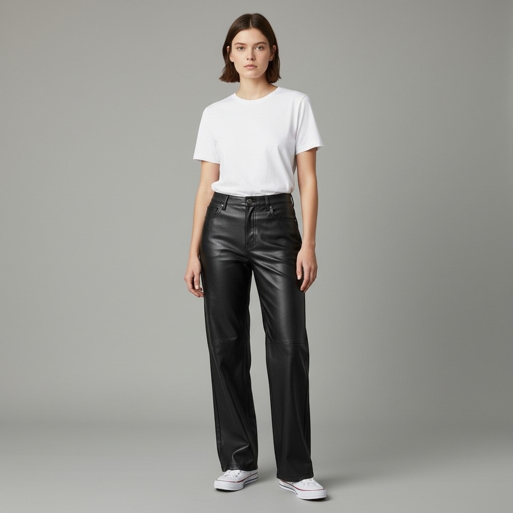 WILD FABLE Faux Leather Pants Women 4 Black Flare Low Rise Edgy Moto Chic Trendy